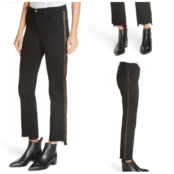 💎NEW FRAME Black Side Glitter Stripe Ankle Jeans